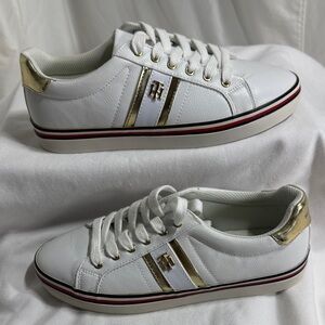 Tommy Hilfiger White and Gold Sneakers
